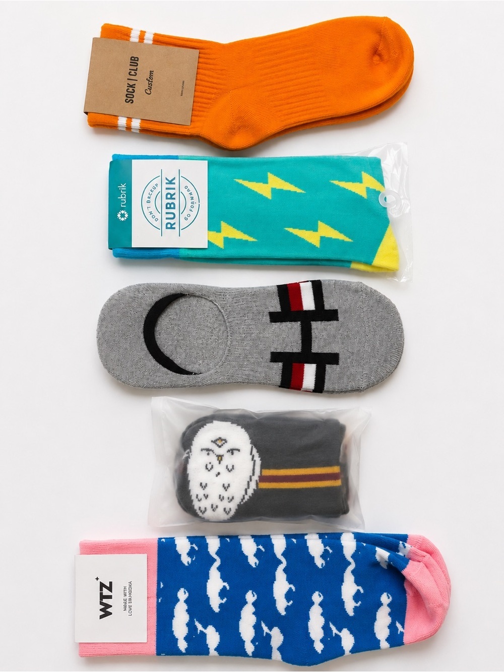 5-Pack Novelty Socks Bundle Hogwarts Rubrik WTZ Sock Club